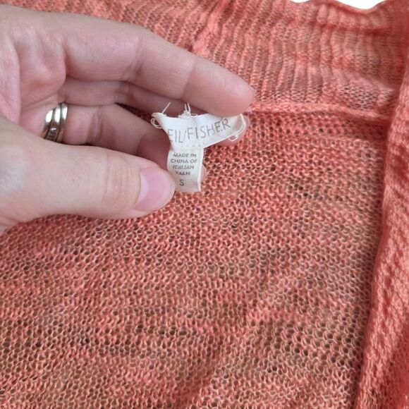 Eileen Fisher Coral Pink Linen Open Front Cascading Waterfall Cardigan S - Picture 6 of 6